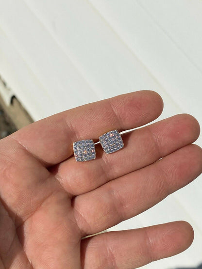 HarlemBling 925 Silver Iced Hip Hop MOISSANITE Square Screwback Earrings Pass Diamond Tester