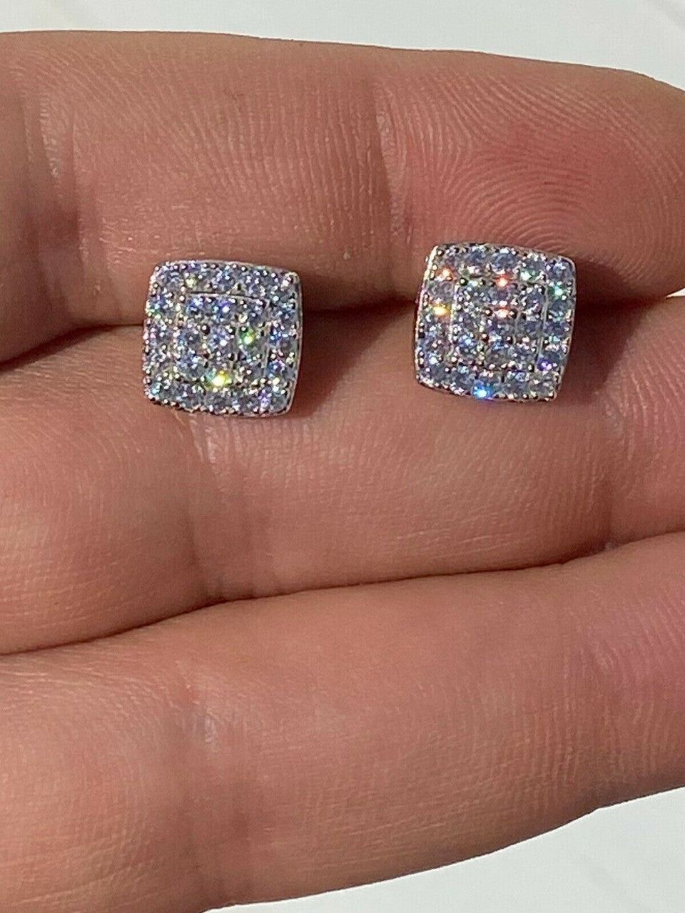 HarlemBling 925 Silver Iced Hip Hop MOISSANITE Square Screwback Earrings Pass Diamond Tester