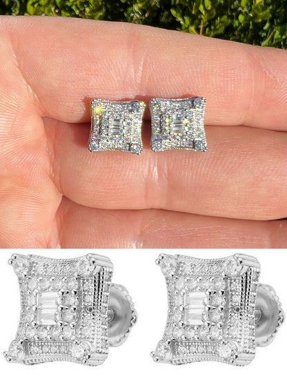 HarlemBling 925 Silver Iced Real Hip Hop Mens Earrings Large Square Kite Baguette Diamond