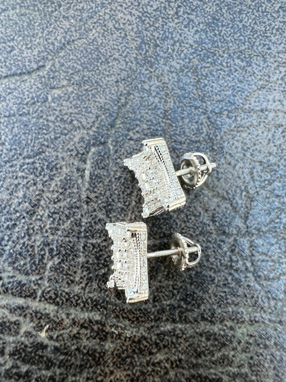 HarlemBling 925 Silver Iced Real Hip Hop Mens Earrings Large Square Kite Baguette Diamond