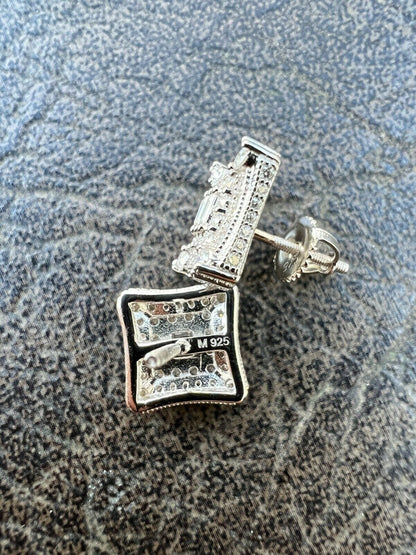 HarlemBling 925 Silver Iced Real Hip Hop Mens Earrings Large Square Kite Baguette Diamond