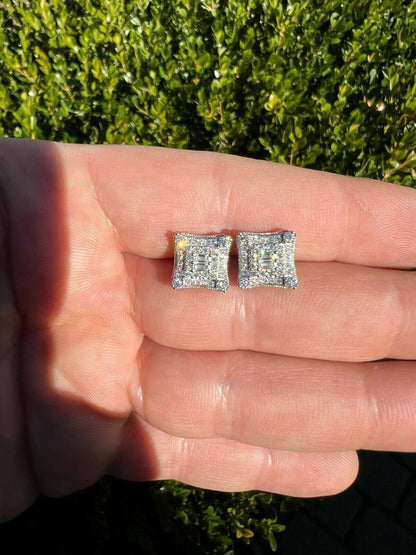 HarlemBling 925 Silver Iced Real Hip Hop Mens Earrings Large Square Kite Baguette Diamond