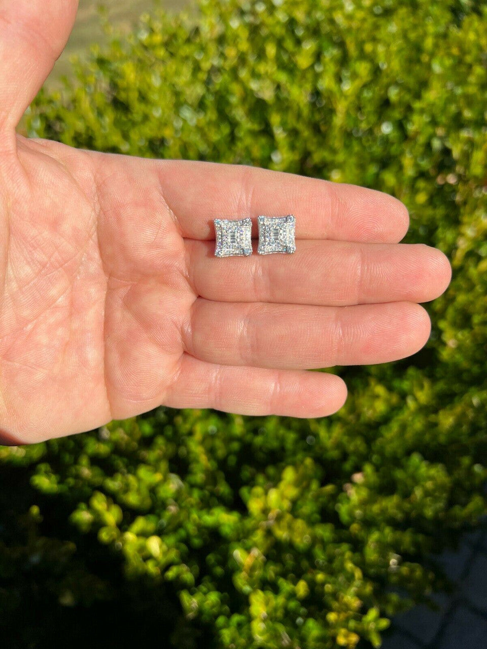 HarlemBling 925 Silver Iced Real Hip Hop Mens Earrings Large Square Kite Baguette Diamond