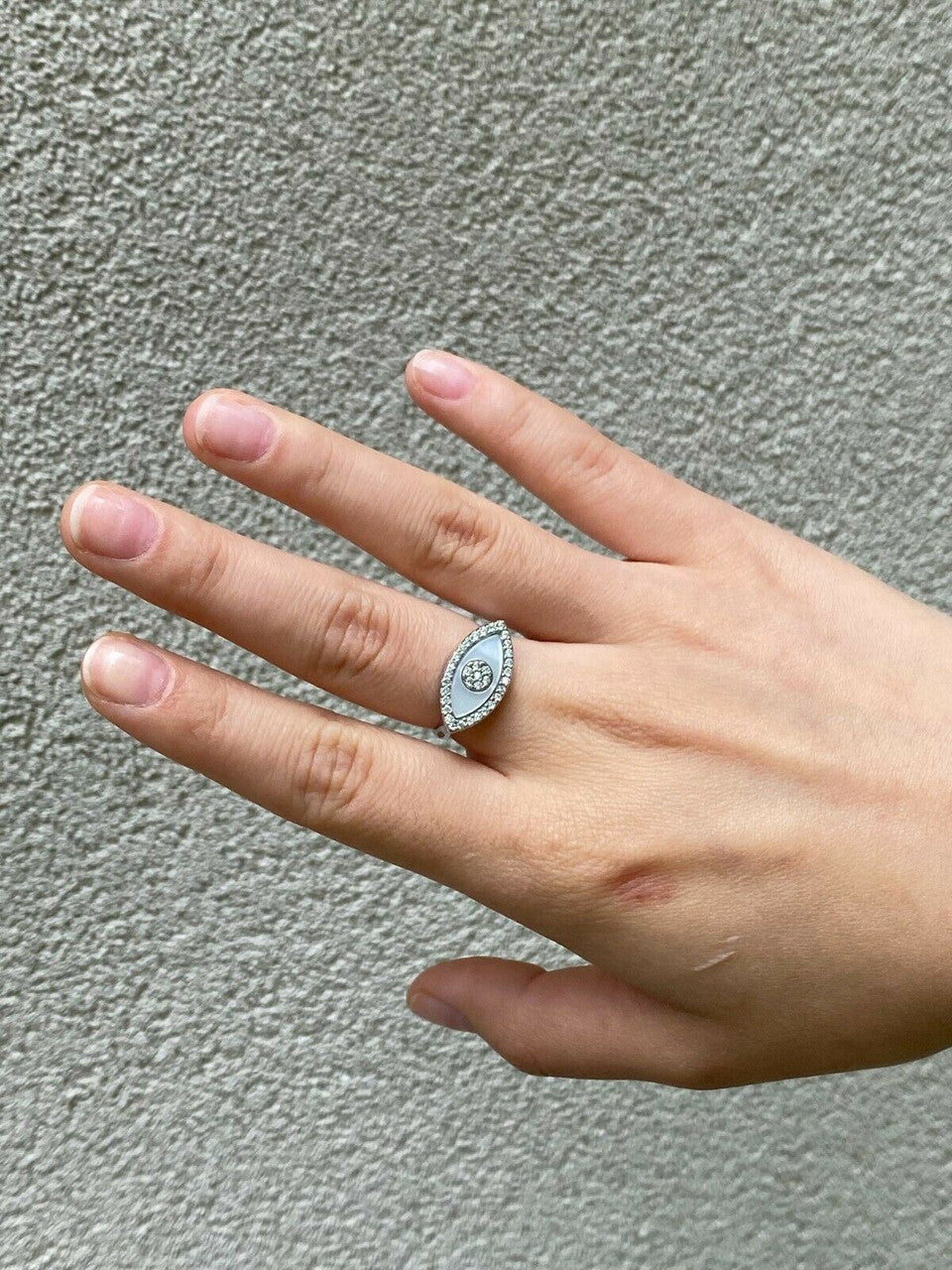 HarlemBling 925 Silver Lucky Evil Eye Diamond Pearl Ring Necklace Earrings Ladies Girls Set