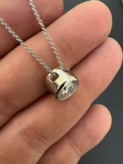 HarlemBling 925 Silver Real Moissanite Solitaire Pendant Necklace GRA Passes Diamond Tester