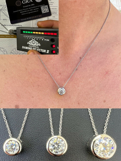 HarlemBling 925 Silver Real Moissanite Solitaire Pendant Necklace GRA Passes Diamond Tester