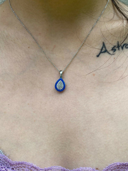 HarlemBling 925 Silver Teardrop Diamond Blue Opal Ring Necklace and Earrings Ladies Girls Set