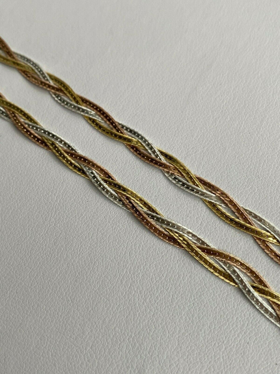 HarlemBling 925 Silver Tri Color Yellow Rose Gold Twisted Braided Herringbone Chain Necklace