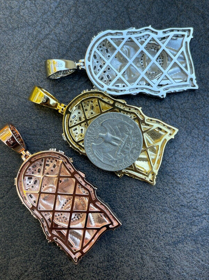 HarlemBling 925 Silver / Yellow Rose Gold Jesus Piece Iced Hip Hop Necklace Baguette Diamond