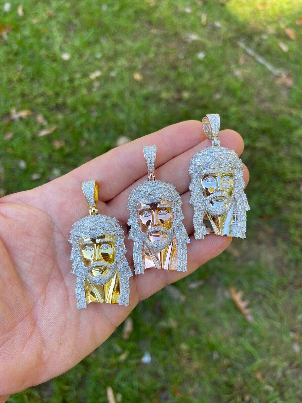 HarlemBling 925 Silver / Yellow Rose Gold Jesus Piece Iced Hip Hop Necklace Baguette Diamond