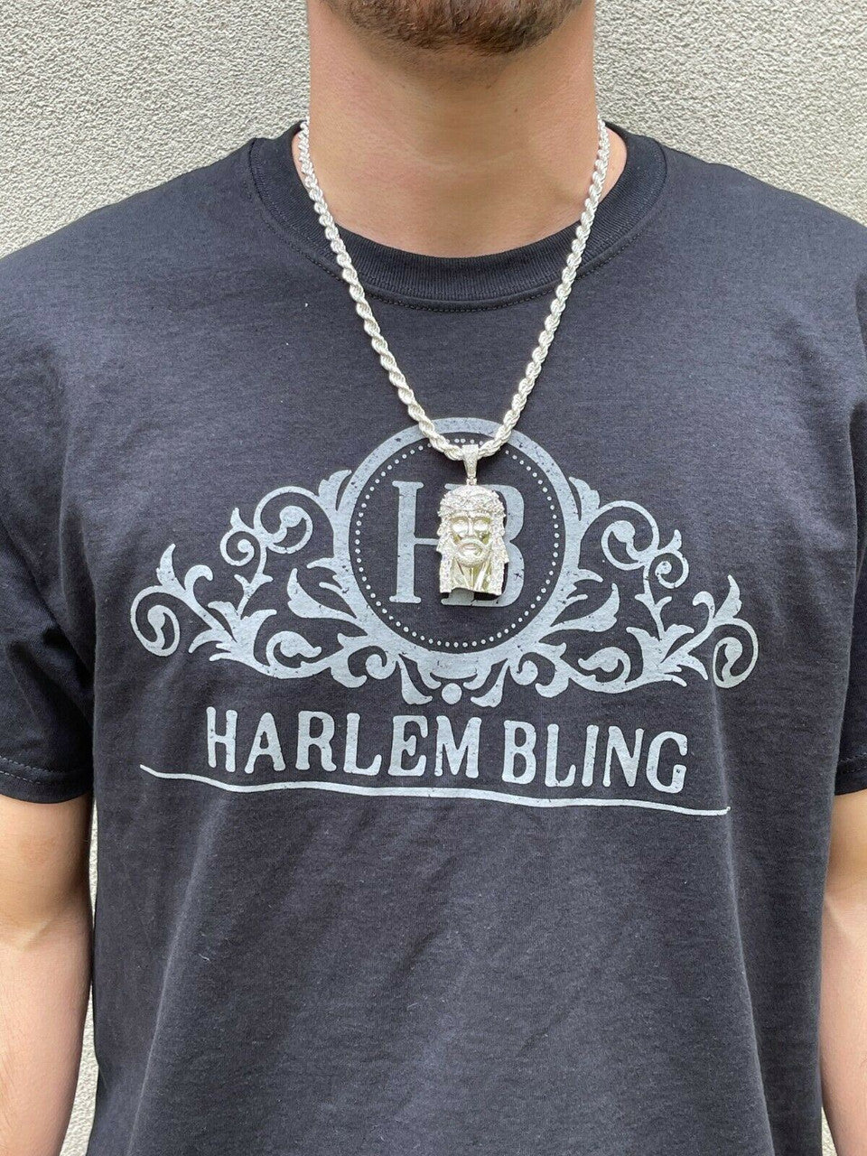 HarlemBling 925 Silver / Yellow Rose Gold Jesus Piece Iced Hip Hop Necklace Baguette Diamond