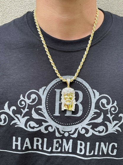 HarlemBling 925 Silver / Yellow Rose Gold Jesus Piece Iced Hip Hop Necklace Baguette Diamond