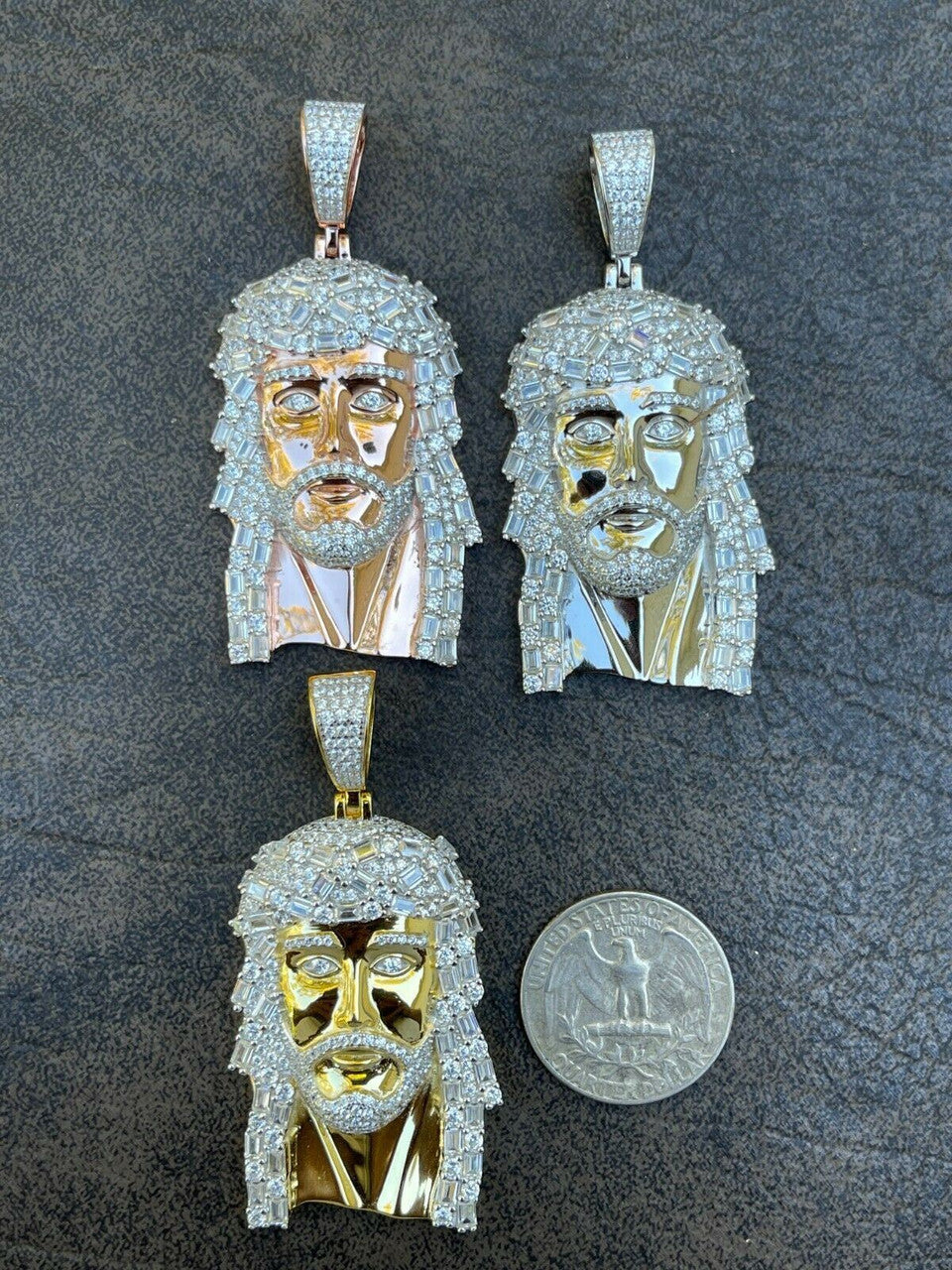 HarlemBling 925 Silver / Yellow Rose Gold Jesus Piece Iced Hip Hop Necklace Baguette Diamond