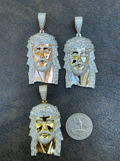 HarlemBling 925 Silver / Yellow Rose Gold Jesus Piece Iced Hip Hop Necklace Baguette Diamond