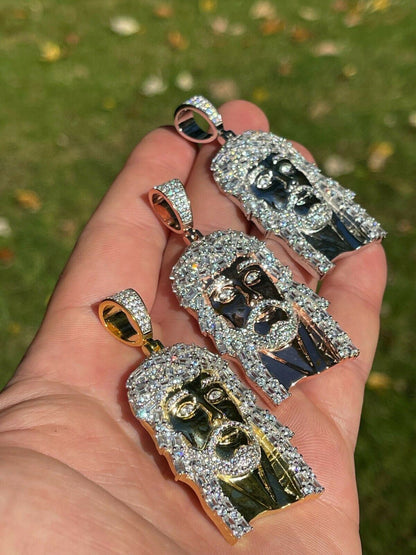 HarlemBling 925 Silver / Yellow Rose Gold Jesus Piece Iced Hip Hop Necklace Baguette Diamond