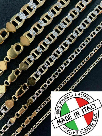 HarlemBling 925 Sterling Silver and 14k Gold Two Tone Diamond Cut Mariner Chain Or Bracelet