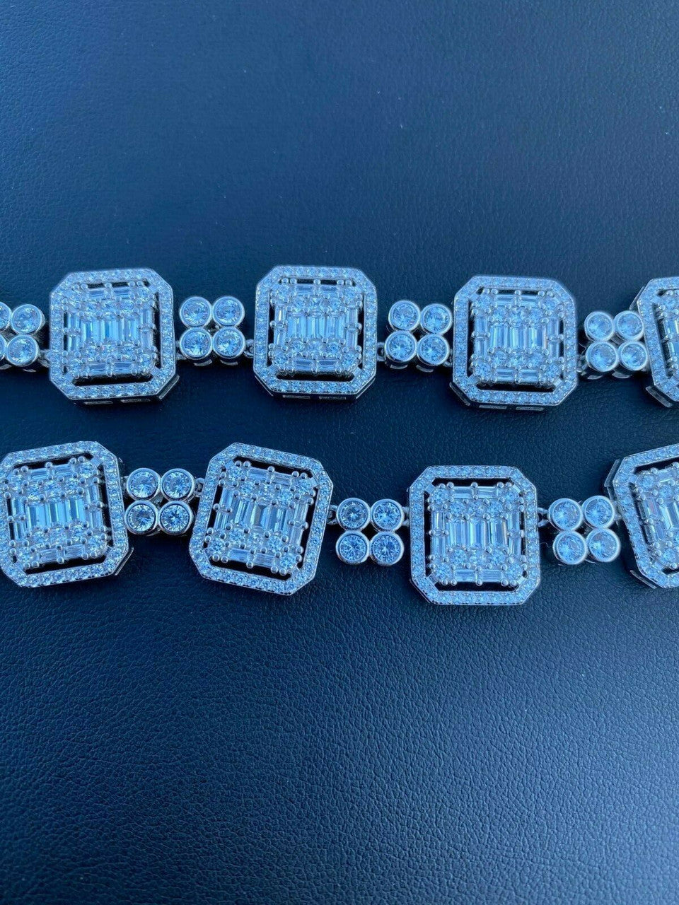 HarlemBling 925 Sterling Silver Baguette Link Chain Iced 16mm Mens Diamond Necklace Choker