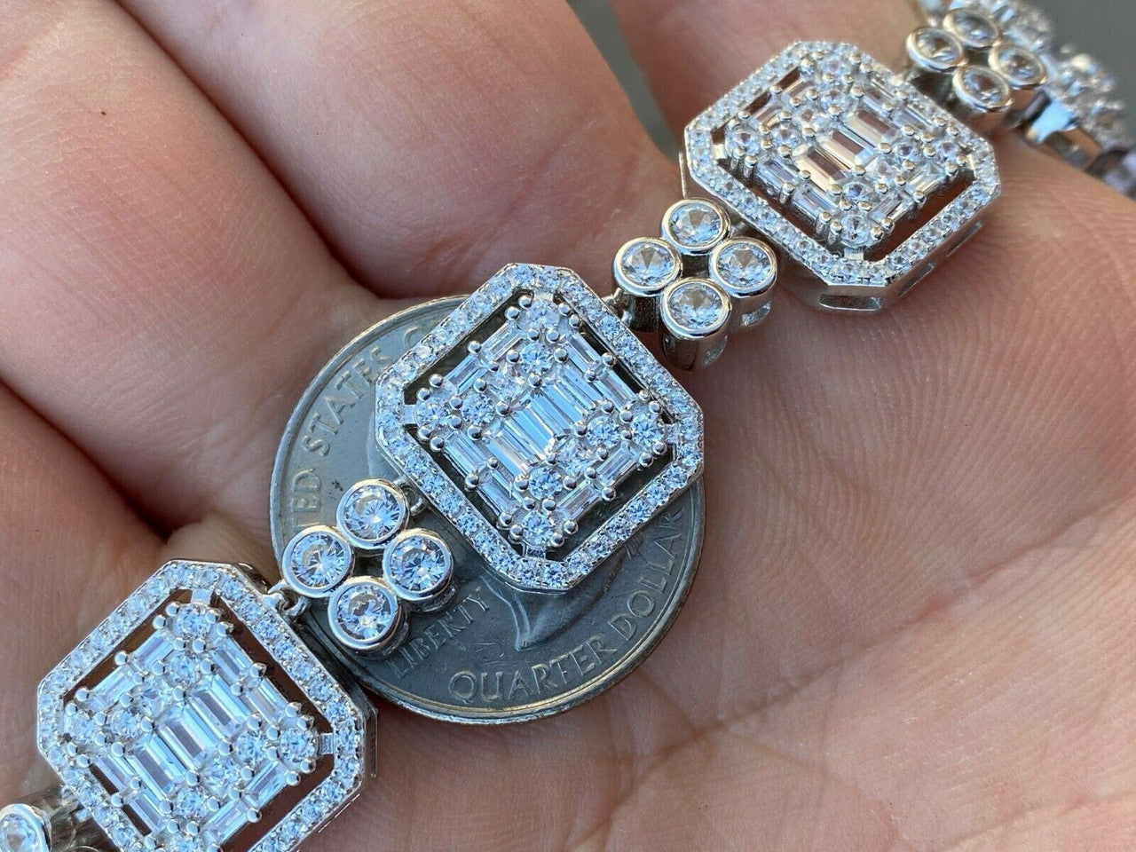 HarlemBling 925 Sterling Silver Baguette Link Chain Iced 16mm Mens Diamond Necklace Choker