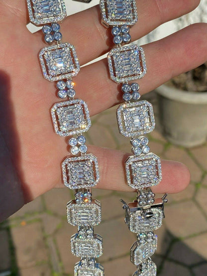 HarlemBling 925 Sterling Silver Baguette Link Chain Iced 16mm Mens Diamond Necklace Choker