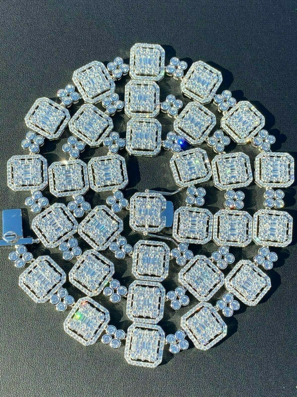 HarlemBling 925 Sterling Silver Baguette Link Chain Iced 16mm Mens Diamond Necklace Choker