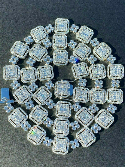 HarlemBling 925 Sterling Silver Baguette Link Chain Iced 16mm Mens Diamond Necklace Choker