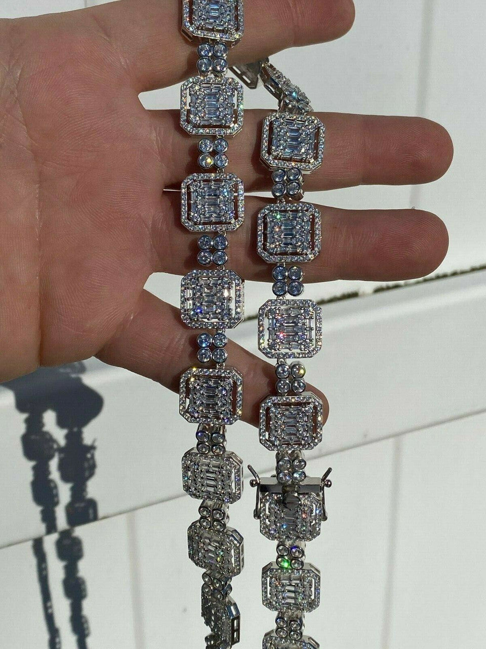 HarlemBling 925 Sterling Silver Baguette Link Chain Iced 16mm Mens Diamond Necklace Choker