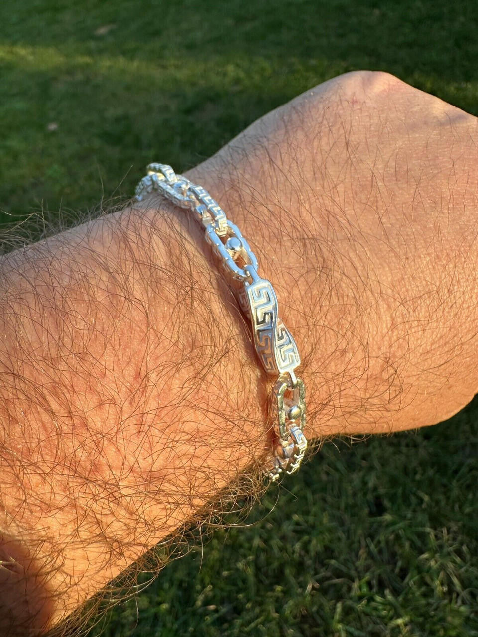 HarlemBling 925 Sterling Silver Custom Greek Key Hermes Rolo Link Chain Necklace Bracelet