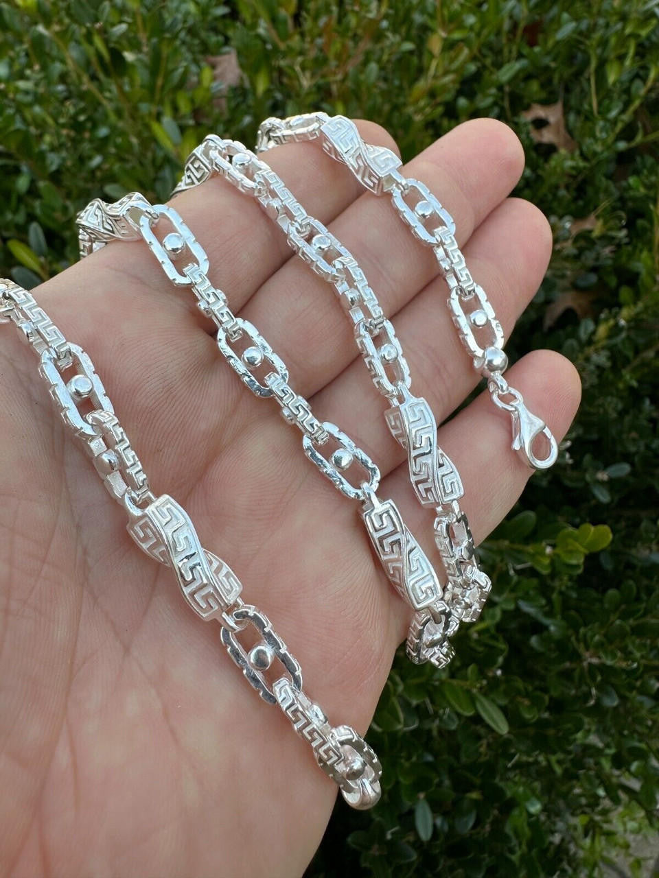 HarlemBling 925 Sterling Silver Custom Greek Key Hermes Rolo Link Chain Necklace Bracelet