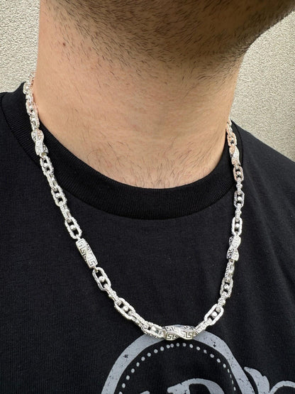 HarlemBling 925 Sterling Silver Custom Greek Key Hermes Rolo Link Chain Necklace Bracelet