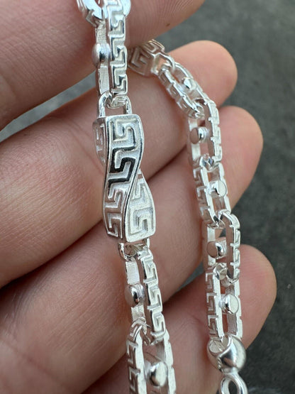 HarlemBling 925 Sterling Silver Custom Greek Key Hermes Rolo Link Chain Necklace Bracelet
