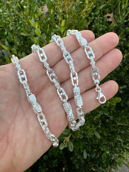 HarlemBling 925 Sterling Silver Custom Greek Key Hermes Rolo Link Chain Necklace Bracelet