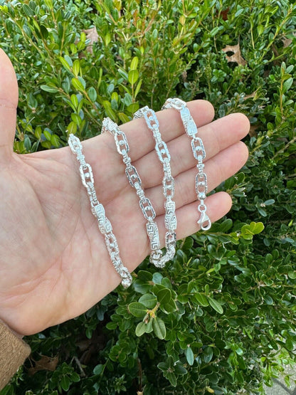 HarlemBling 925 Sterling Silver Custom Greek Key Hermes Rolo Link Chain Necklace Bracelet