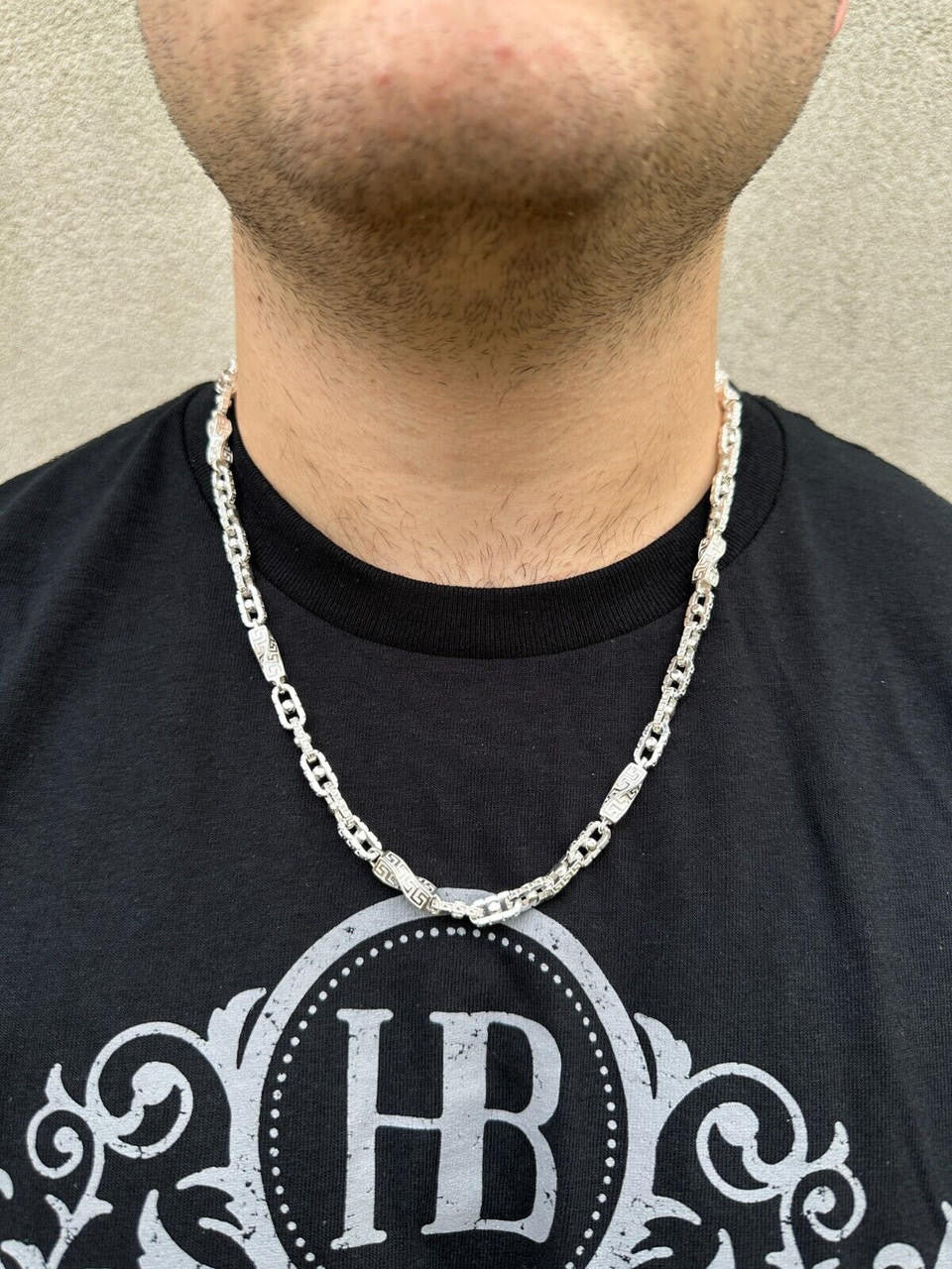 HarlemBling 925 Sterling Silver Custom Greek Key Hermes Rolo Link Chain Necklace Bracelet