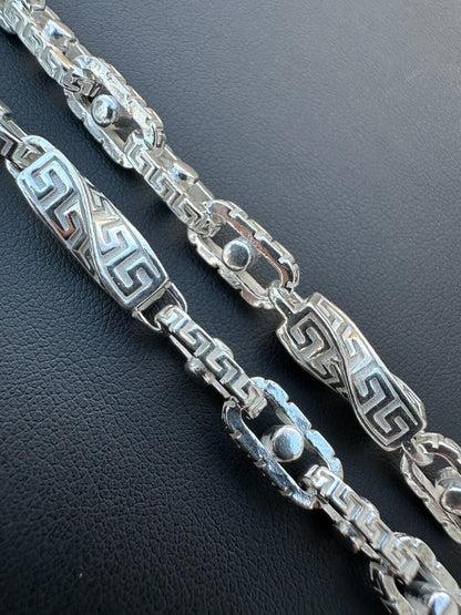 HarlemBling 925 Sterling Silver Custom Greek Key Hermes Rolo Link Chain Necklace Bracelet