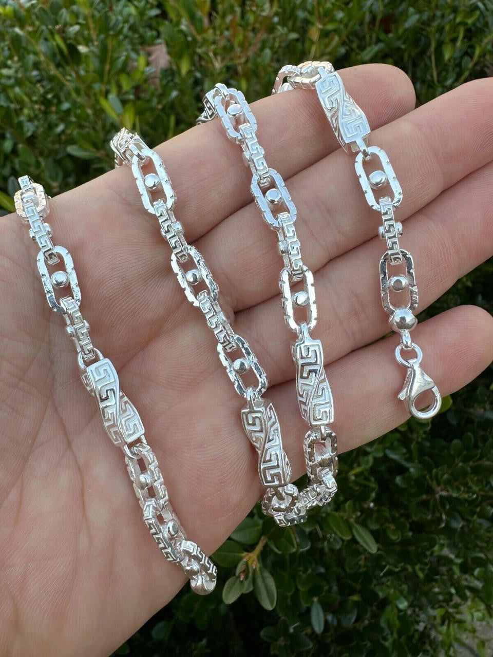 HarlemBling 925 Sterling Silver Custom Greek Key Hermes Rolo Link Chain Necklace Bracelet