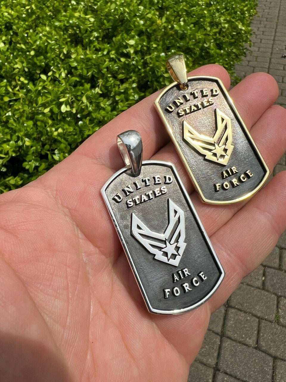 925 Sterling Silver / Gold US Air Force Military Pilot Dog Tag