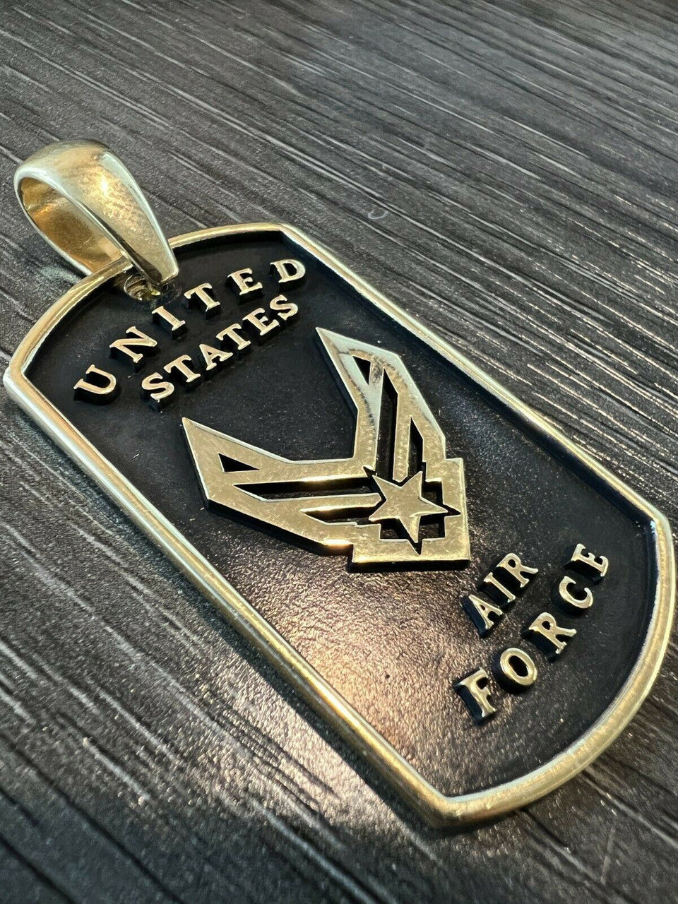 HarlemBling 925 Sterling Silver / Gold US Air Force Military Pilot Dog Tag Pendant Necklace