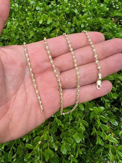 HarlemBling 925 Sterling Silver Real 14k Gold Plated 2.5mm Singapore Rope Chain Necklace