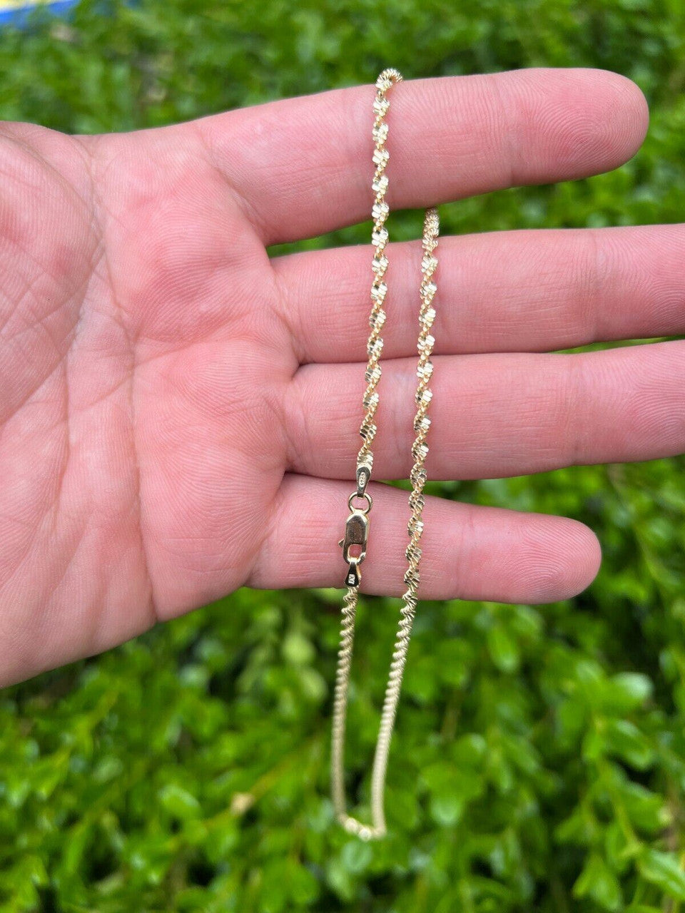 HarlemBling 925 Sterling Silver Real 14k Gold Plated 2.5mm Singapore Rope Chain Necklace