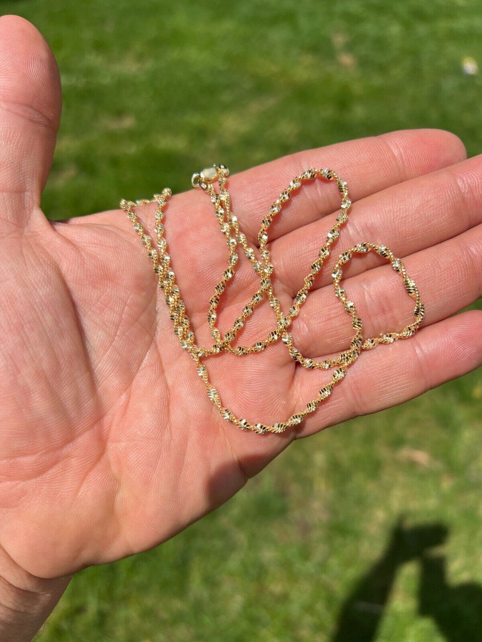 HarlemBling 925 Sterling Silver Real 14k Gold Plated 2.5mm Singapore Rope Chain Necklace