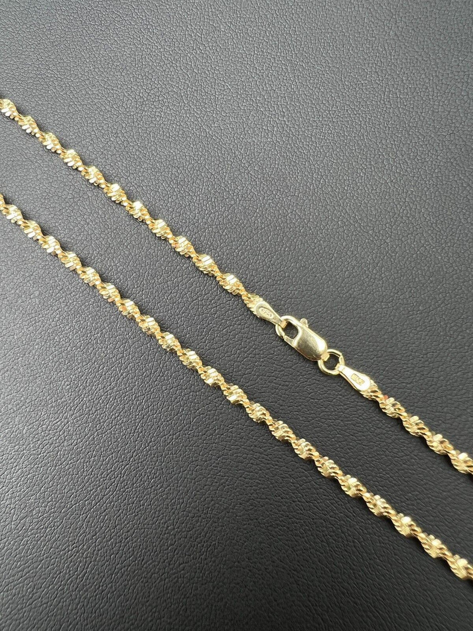 HarlemBling 925 Sterling Silver Real 14k Gold Plated 2.5mm Singapore Rope Chain Necklace