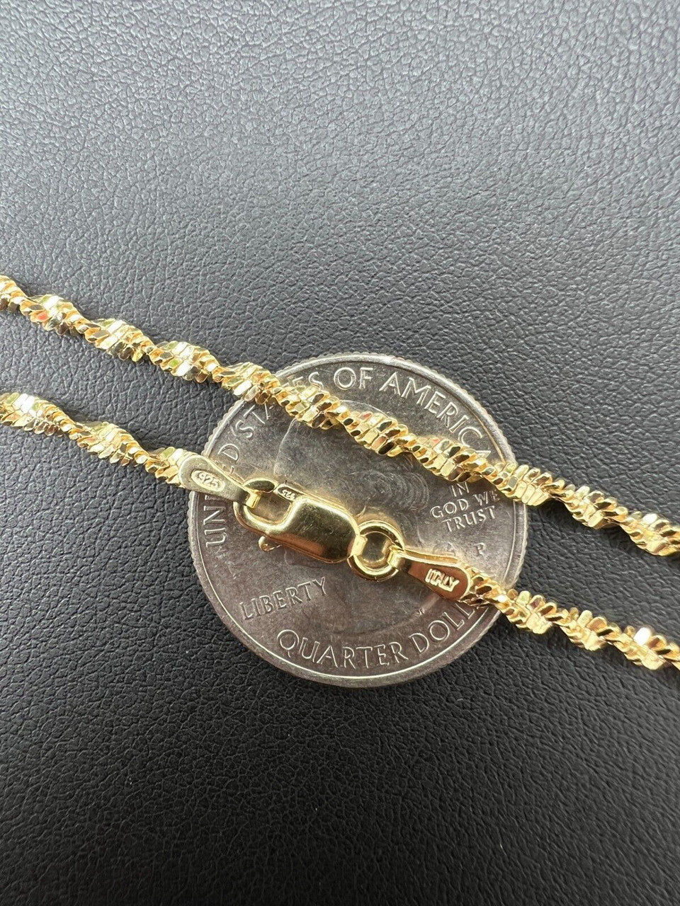 HarlemBling 925 Sterling Silver Real 14k Gold Plated 2.5mm Singapore Rope Chain Necklace