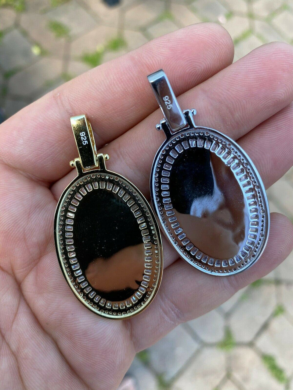 HarlemBling 925 Sterling Silver St Christopher Necklace Pendant Iced Baguette Medallion Gold