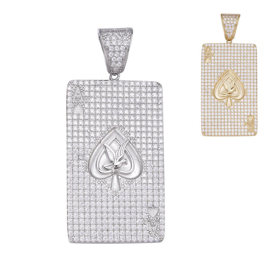HarlemBling Ace of Spades Poker Card Deck Pendant - 14k Gold Vermeil Or 925 Silver - CZ Stones - Small 1.5"