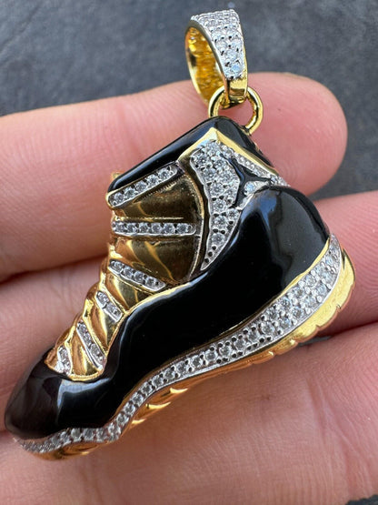 HarlemBling Air Jordan 45 Black Nike Sneaker Pendant MOISSANITE Real 925 Silver Iced Hip Hop