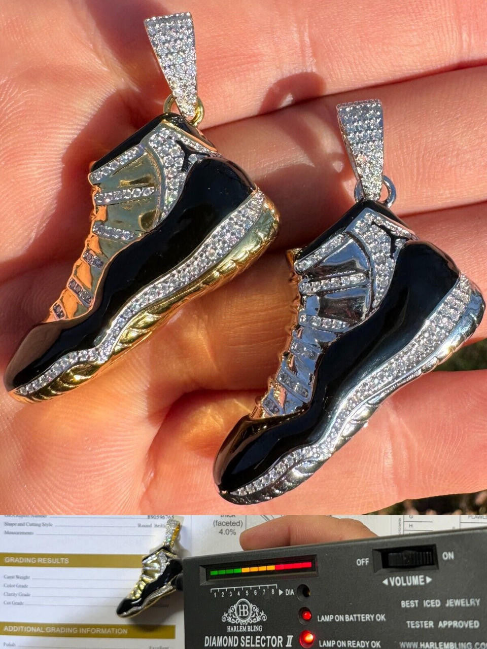 HarlemBling Air Jordan 45 Black Nike Sneaker Pendant MOISSANITE Real 925 Silver Iced Hip Hop