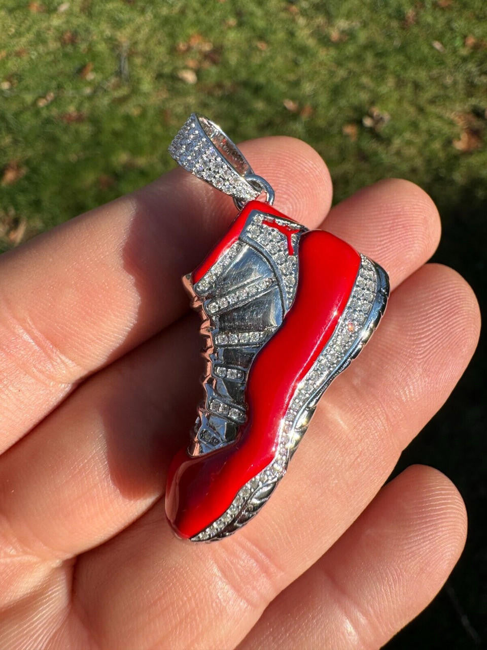 HarlemBling Air Jordan 45 Red Nike Sneaker Pendant MOISSANITE Real 925 Silver Iced Hip Hop