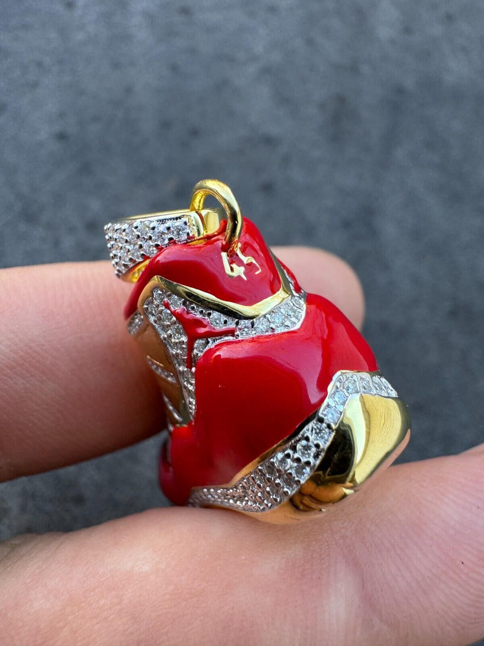 HarlemBling Air Jordan 45 Red Nike Sneaker Pendant MOISSANITE Real 925 Silver Iced Hip Hop