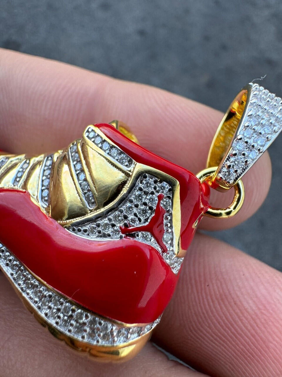 HarlemBling Air Jordan 45 Red Nike Sneaker Pendant MOISSANITE Real 925 Silver Iced Hip Hop