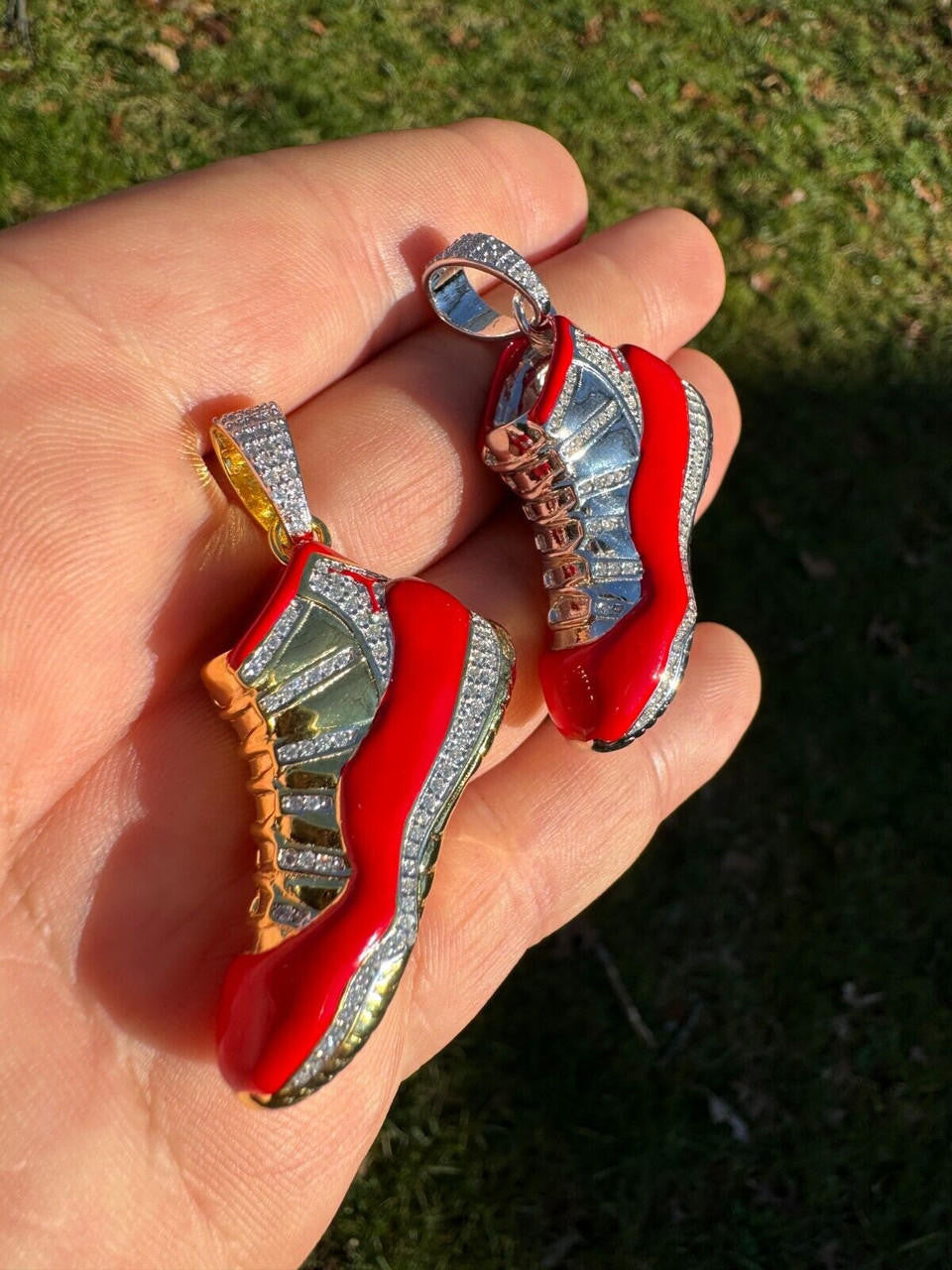 HarlemBling Air Jordan 45 Red Nike Sneaker Pendant MOISSANITE Real 925 Silver Iced Hip Hop